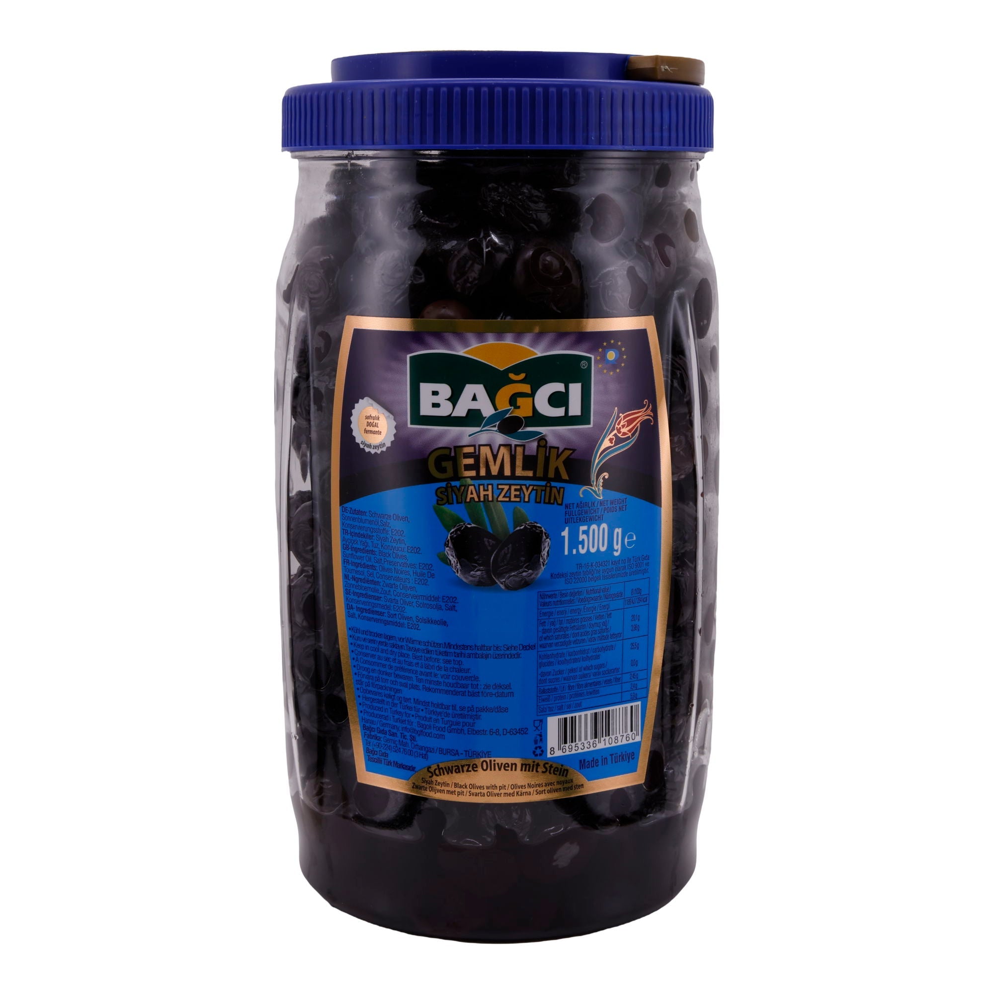 Oliven Bağcı Gemlik | Schwarze Oliven mit Stein | Aromatische und hochwertige türkische Oliven | 1,5 kg BAGCI